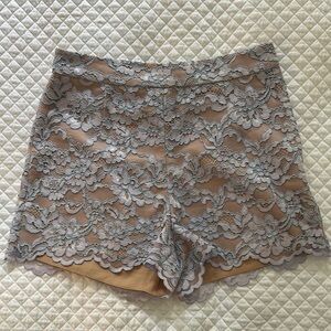 Diane Von Furstenberg Lace Overlay Shorts in Gray and Tan